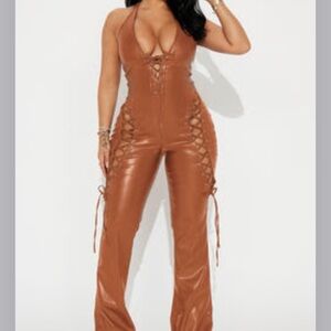 Fashionnova Brown Lace-Up Jumpsuit